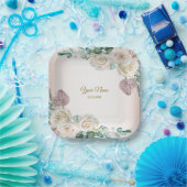 Wedding Pink Rose Watercolor Golden Dusty Party Pappteller (Party)