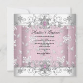 Wedding Pink Silver White Diamond Jewel Lace Einladung (Rückseite)