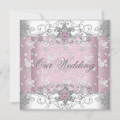 Wedding Pink Silver White Diamond Jewel Lace Einladung (Vorderseite)
