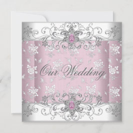Wedding Pink Silver White Diamond Jewel Lace Einladung
