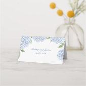 Wedding Place Cards, Blue Hydrangea Border Classic Platzkarte (Rückseite)