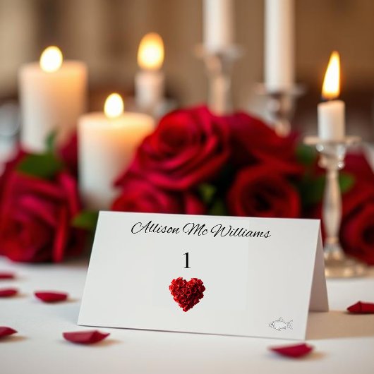 Wedding Place Cards Fish Icon-Red Roses Tischnummer