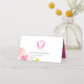Wedding Place Cards Monogram Pink Flowers Platzkarte (Rückseite)