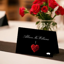 Wedding Place Cards Pork Icon-Red Roses Tischnummer