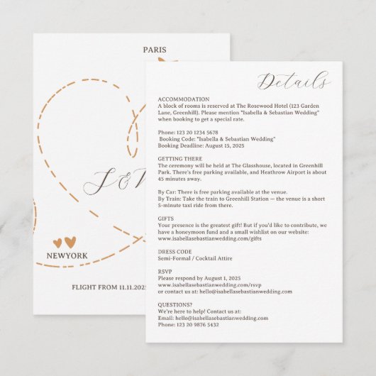 Wedding Plane Travel Flight Details Begleitkarte (Vorne/Hinten)