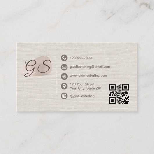 Wedding Planner Beige Linen Modern Elegant QR Code Visitenkarte (Rückseite)
