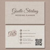 Wedding Planner Beige Linen Modern Elegant QR Code Visitenkarte