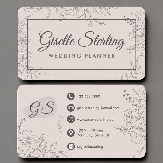 Wedding Planner Blush Pink Floral Visitenkarte
