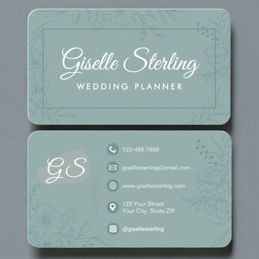 Wedding Planner Green Teal Floral Visitenkarte