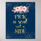 Wedding Poster Pick a Seat not a Side Navy Gold (Vorne)