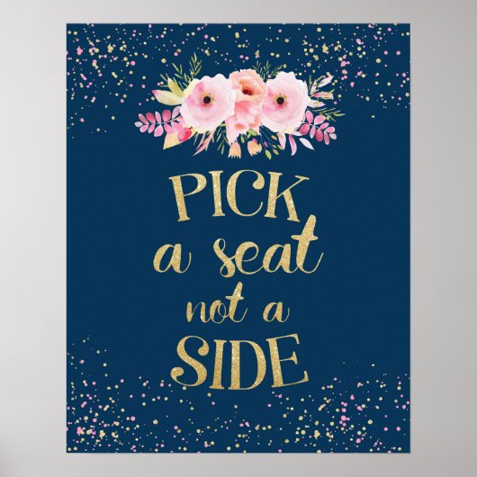 Wedding Poster Pick a Seat not a Side Navy Gold (Vorne)