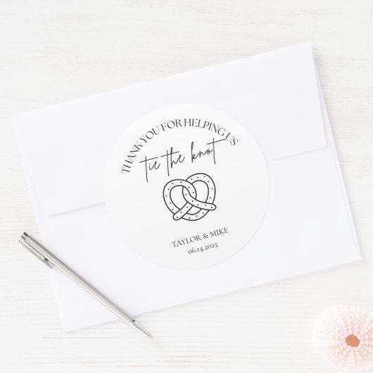 Wedding Pretzel Favor Bags Personalized Runder Aufkleber (Umschlag)