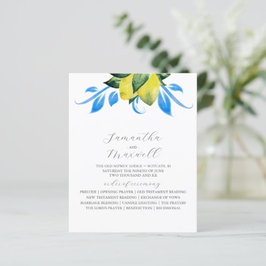 Wedding Program Botanical Lemons Leaves (Stehend Vorderseite)