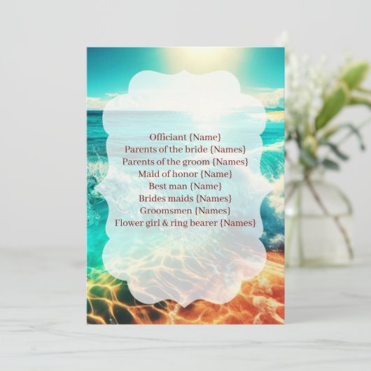  Wedding Program Ceremony Beach Template Programm (Stehend Vorderseite)