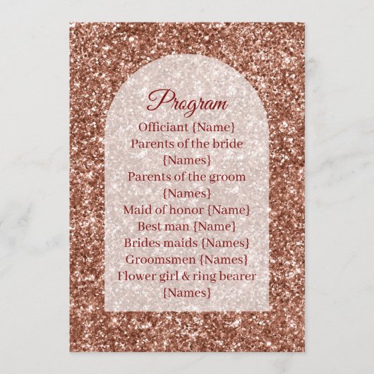 Wedding Program Ceremony Rose Gold Arched Glitter Programm (Vorderseite)
