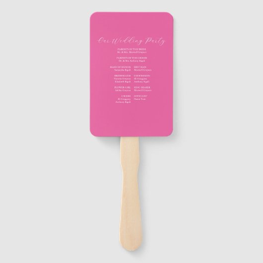 Wedding Program Fan Fuchsia Line Art Fächer (Rückseite)