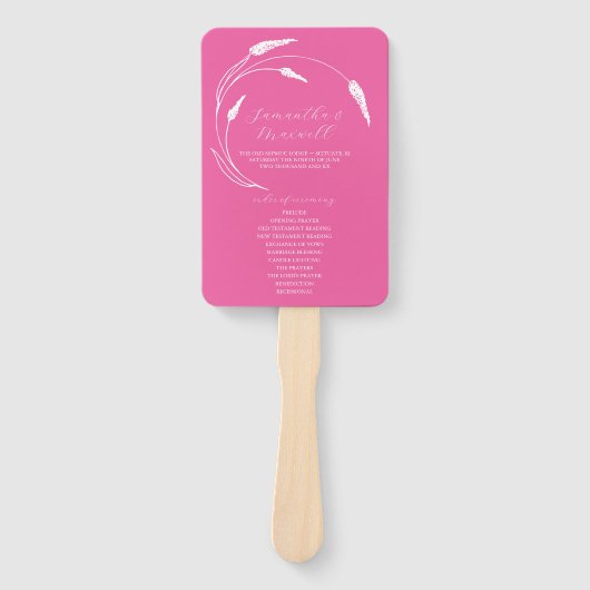 Wedding Program Fan Fuchsia Line Art Fächer (Vorderseite)