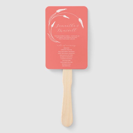 Wedding Program Fan Peach Line Art Fächer (Vorderseite)