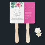 Wedding Program Fans Watercolor Pink Flower Fächer<br><div class="desc">These wedding program fans bring a bright and bold tropical touch to your special day. Featuring pink hibiscus flowers and lush monstera palm leaves, this colorful design is perfect for beach weddings, especially in Florida or other tropical destinations. The fan reverses to a vibrant pink background, adding a stylish pop...</div>
