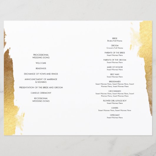 WEDDING PROGRAM gebürstete Buchstaben, Goldgold (Rückseite)