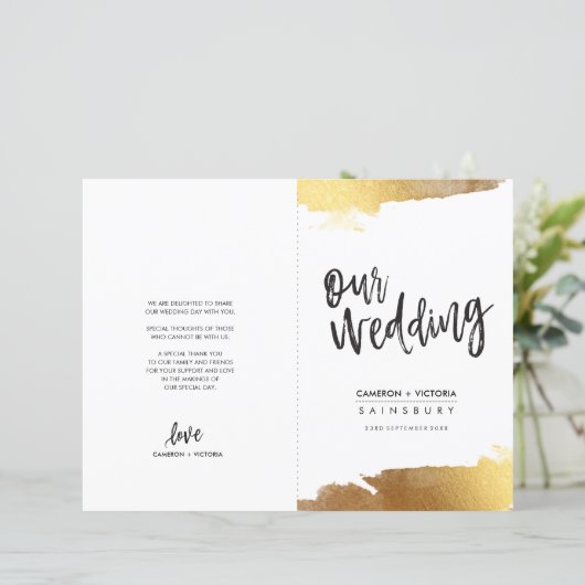 WEDDING PROGRAM gebürstete Buchstaben, Goldgold (Stehend Vorderseite)