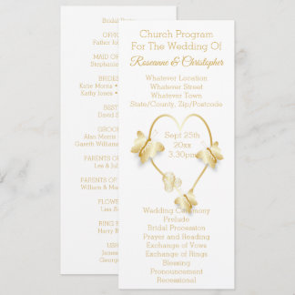 Wedding Program Gold Coloured Heart Butterfly Programm