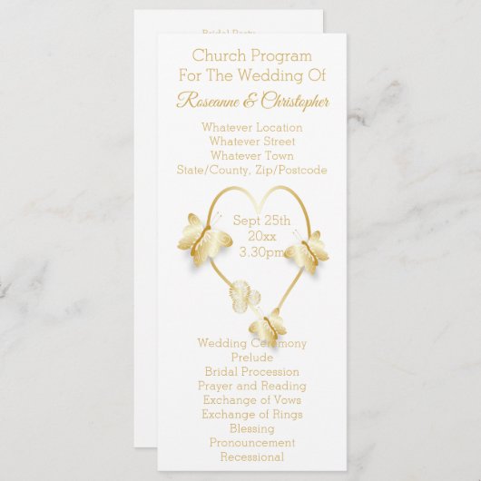 Wedding Program Gold Coloured Heart Butterfly Programm (Vorne/Hinten)