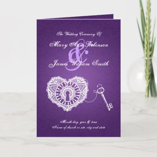 Wedding Program Key To My Heart Purple Programm (Vorderseite)