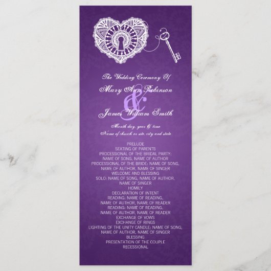 Wedding Program Key To My Heart Purple Programm (Vorderseite)