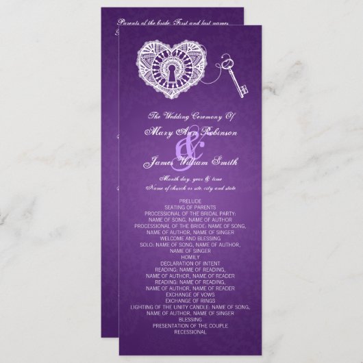 Wedding Program Key To My Heart Purple Programm (Vorne/Hinten)