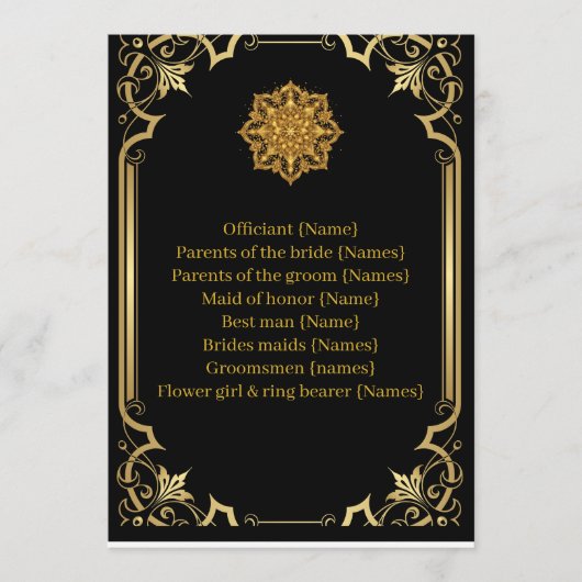 Wedding Program Mandala Luxury Black and Gold  Programm (Vorderseite)