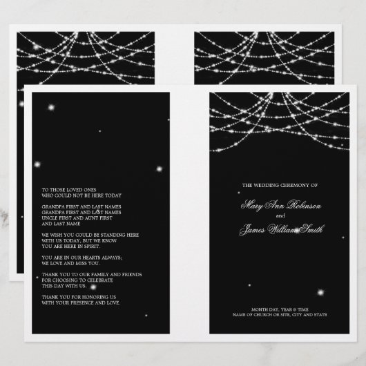 Wedding Program Sparkling String Black (Vorne/Hinten)