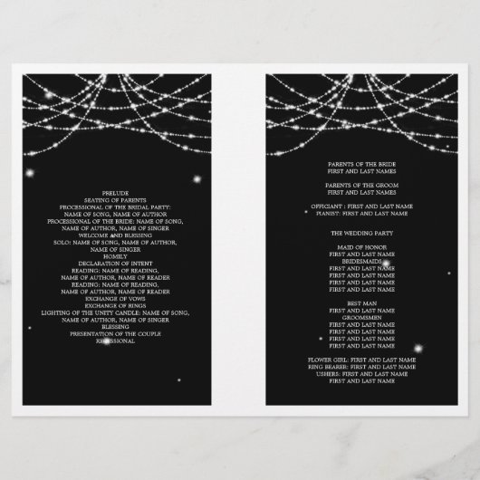 Wedding Program Sparkling String Black (Rückseite)