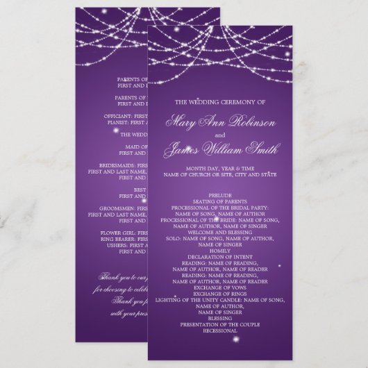 Wedding Program Sparkling String Lila Programm (Vorne/Hinten)