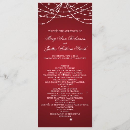 Wedding Program Sparkling String Red Programm (Vorderseite)