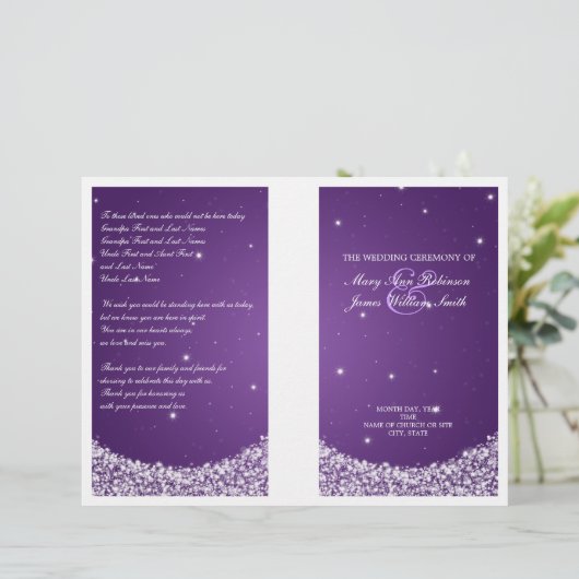 Wedding Program Star Sparkle Lila (Stehend Vorderseite)