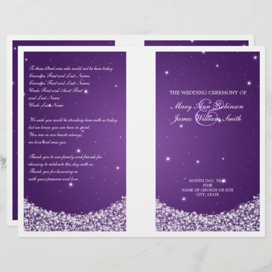 Wedding Program Star Sparkle Lila (Vorne/Hinten)