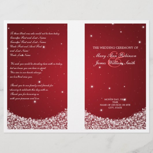 Wedding Program Star Sparkle Red (Vorderseite)