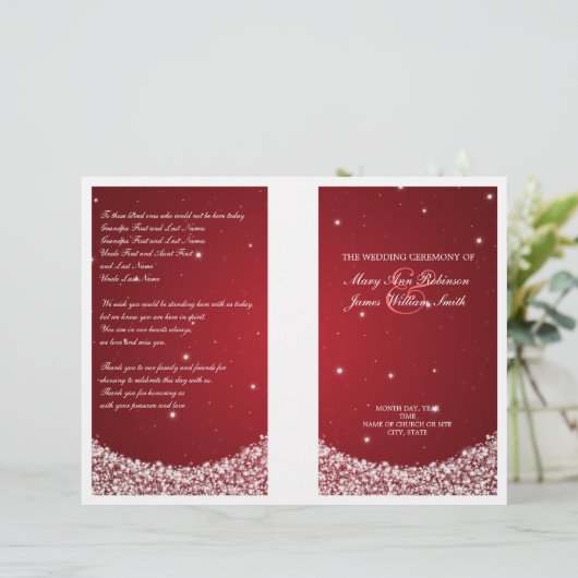 Wedding Program Star Sparkle Red (Stehend Vorderseite)