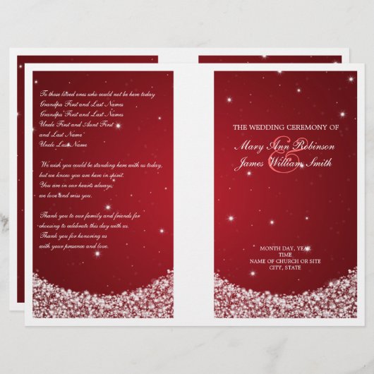 Wedding Program Star Sparkle Red (Vorne/Hinten)
