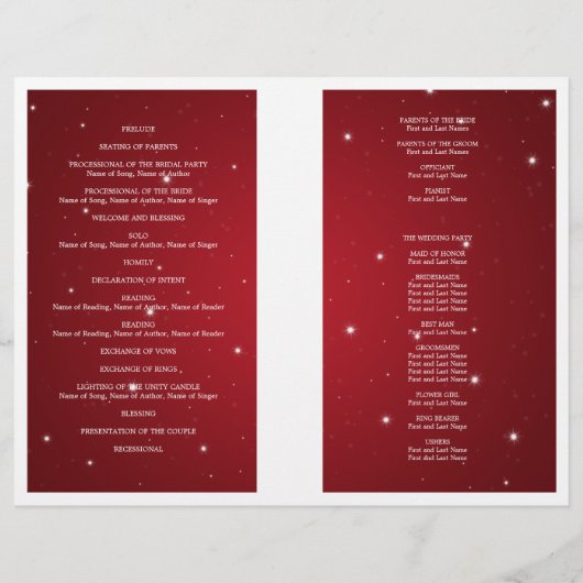 Wedding Program Star Sparkle Red (Rückseite)