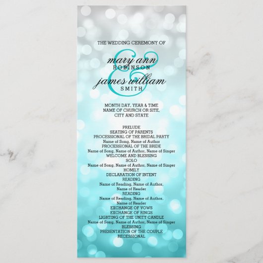 Wedding Programm Beach Ombre Glitzer Lights (Vorderseite)