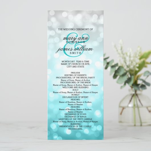 Wedding Programm Beach Ombre Glitzer Lights (Stehend Vorderseite)
