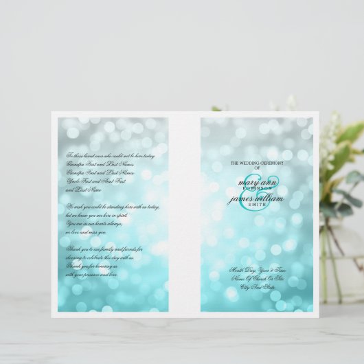 Wedding Programm Beach Ombre Glitzer Lights (Stehend Vorderseite)
