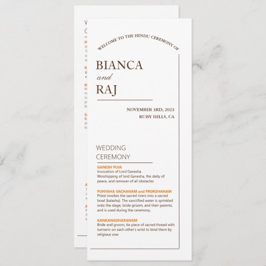 WEDDING-PROGRAMM EINLADUNG (Vorne/Hinten)