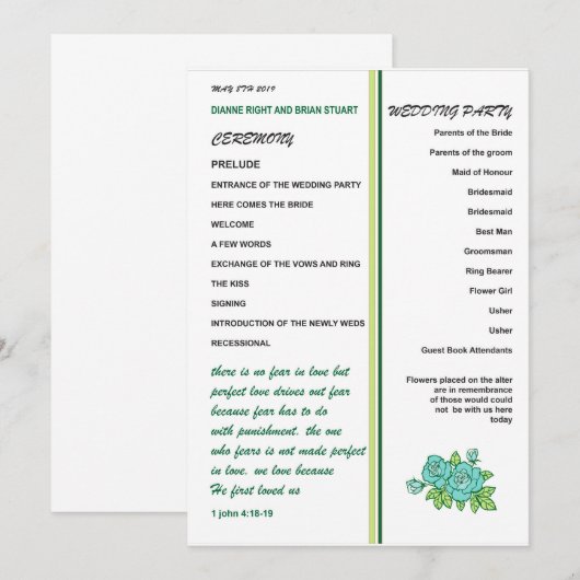 WEDDING-PROGRAMM EINLADUNG (Vorne/Hinten)