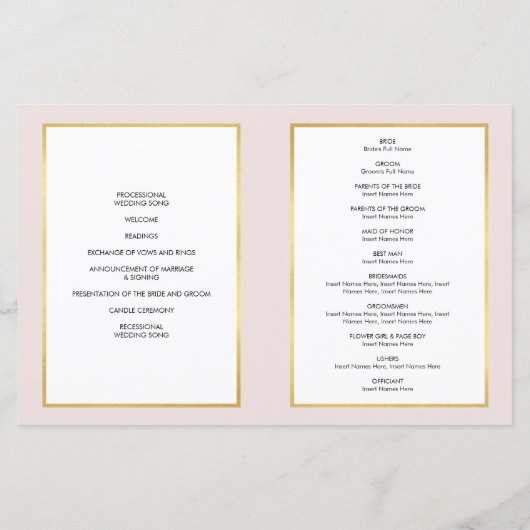 WEDDING-PROGRAMM mit gebürstetem Goldrahmen rosa (Rückseite)