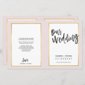 WEDDING-PROGRAMM mit gebürstetem Goldrahmen rosa (Vorne/Hinten)