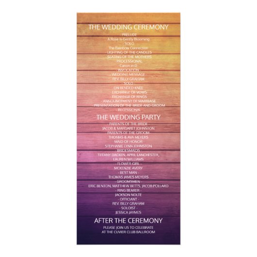 Wedding Programs Card Champagne Glass Wood Light Werbekarte (Hinten)