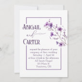 Wedding Purple Floral Frame On White Einladung (Vorderseite)
